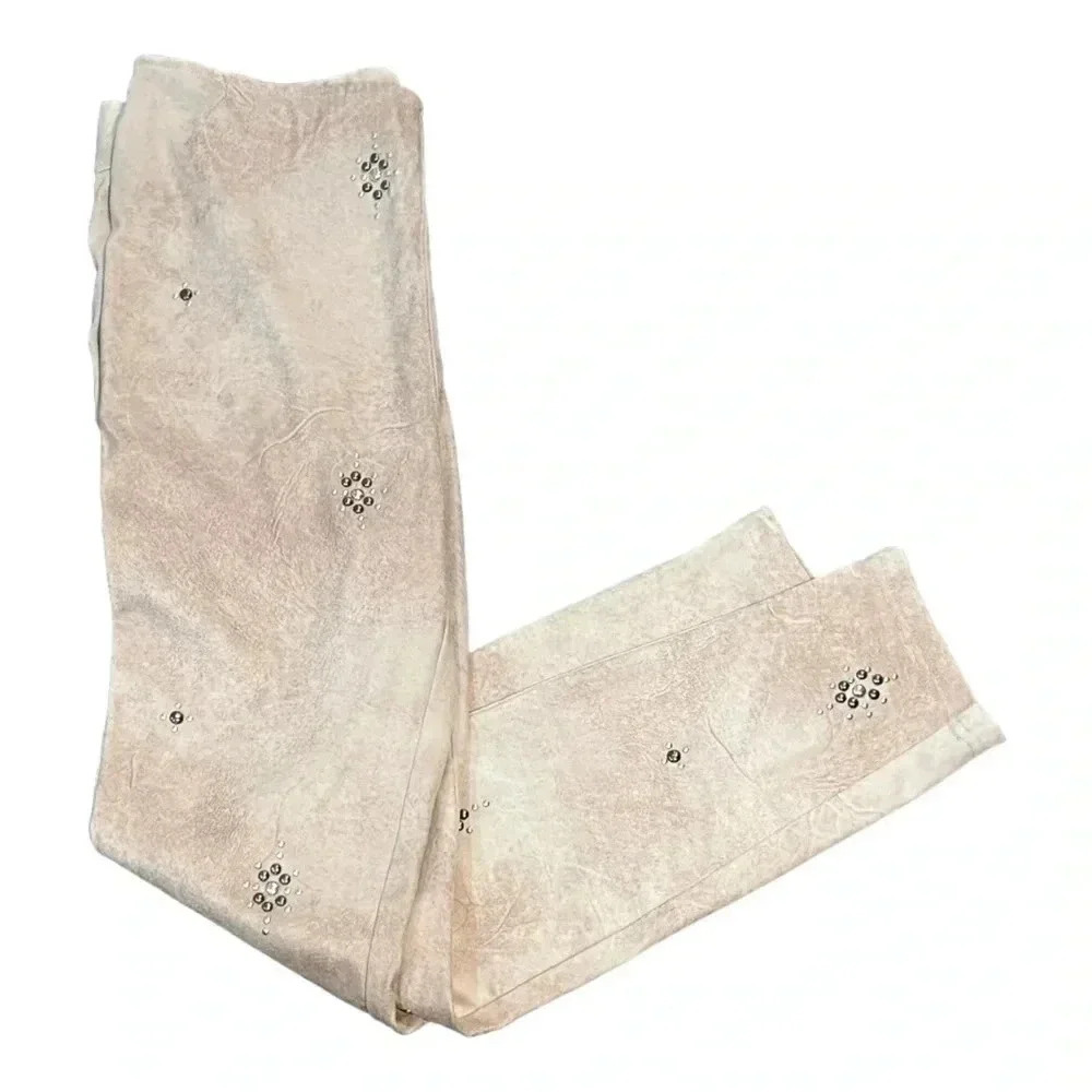 Free People faux suede mauve/brown leggings embellished EUC guessing Size L - Picture 6 of 11